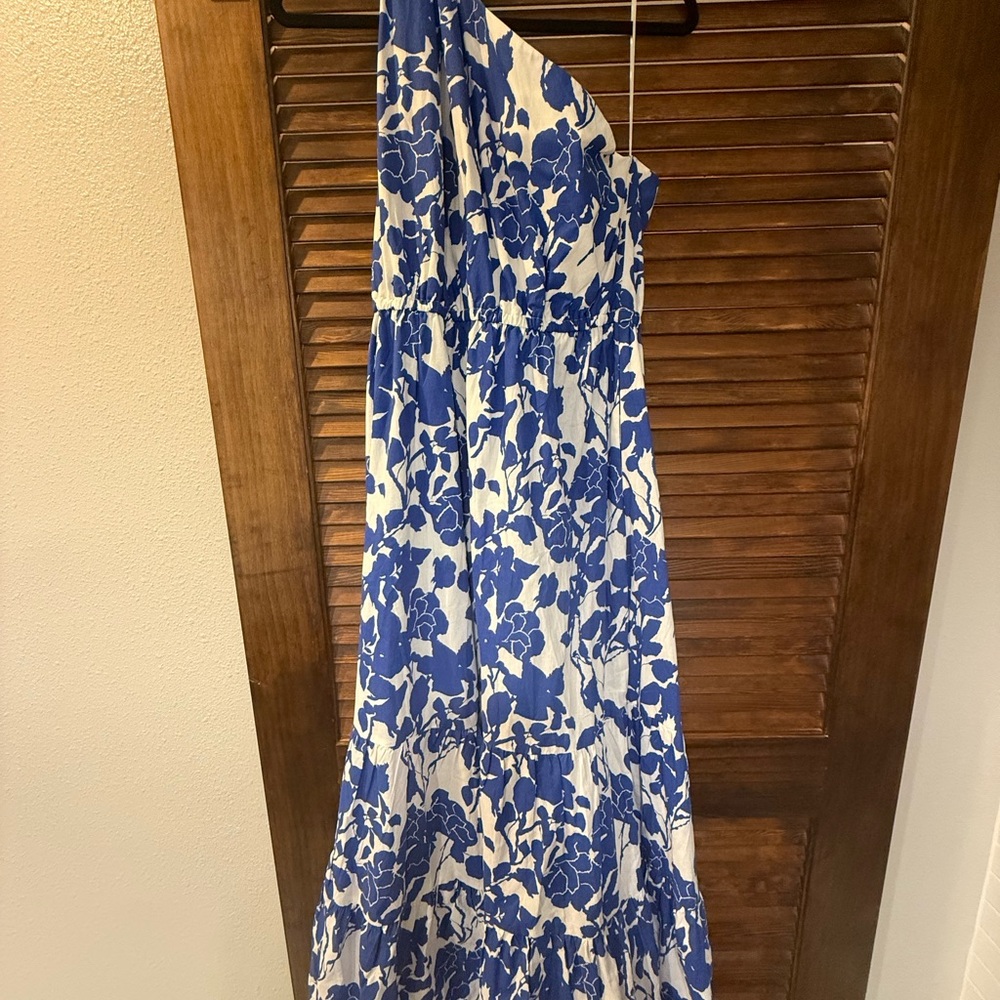 Hyacinth House - Tuckernuck Blue and White One-Shoulder Sybil  Maxi Dress